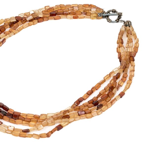Orange Red Yellow Brown Spessartitle squ bead necklace W/ Steph Dweck Pin - Picture 3 of 12